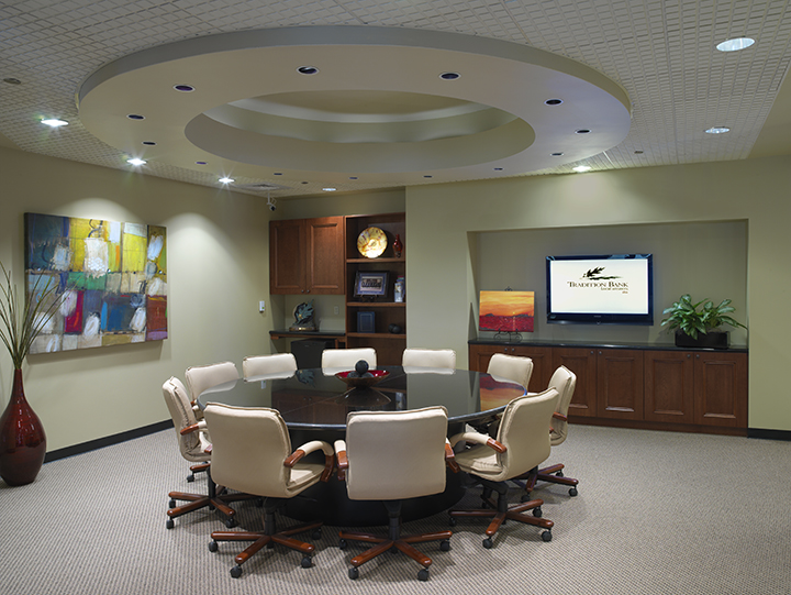 Art adds color and energy to this bank's conference room. Art for business